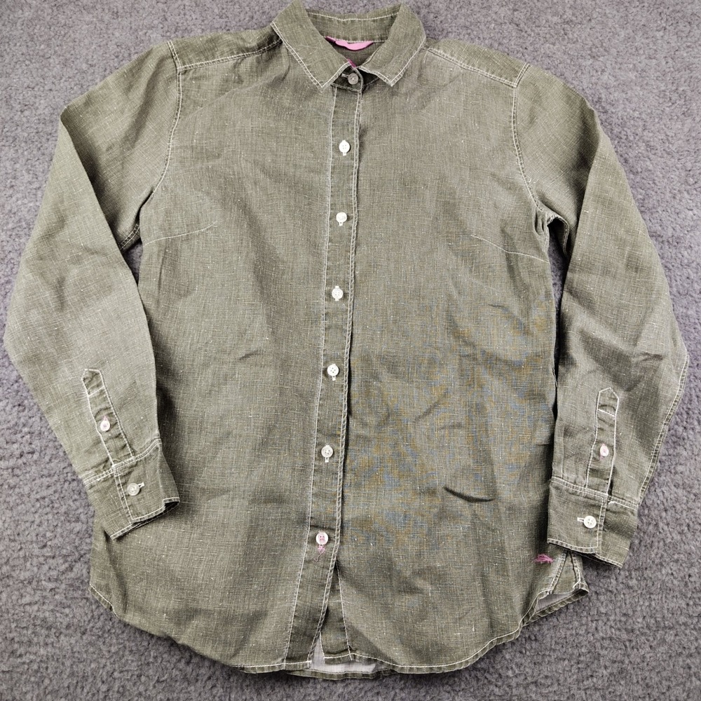 Tommy Bahama Womens XS Slim Olive Green 100% Linen Button Up Long Sleeve Shirt